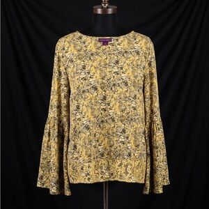 Rock & Roll Cowgirl Yellow Floral Bell Sleeve Blouse